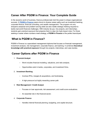 Career After PGDM in Finance