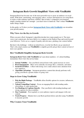 Instagram Reels Growth Simplified Views with ViralRabbi