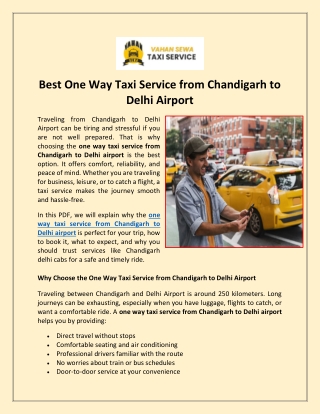 Best One Way Taxi Service from Chandigarh to Delhi Airport