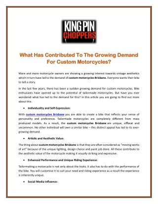 What Has Contributed To The Growing Demand For Custom Motorcycles