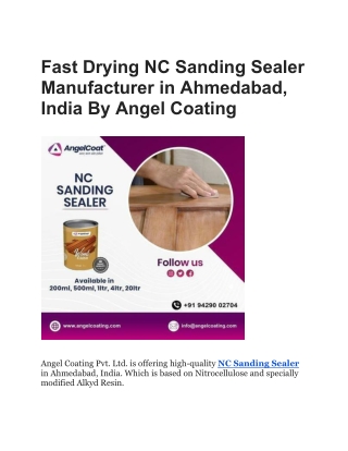 Fast Drying NC Sanding Sealer Manufacturer in Ahmedabad, India By Angel Coating