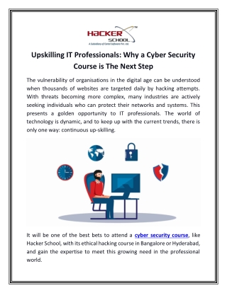 Upskilling IT Professionals: Why a Cyber Security Course is The Next Step