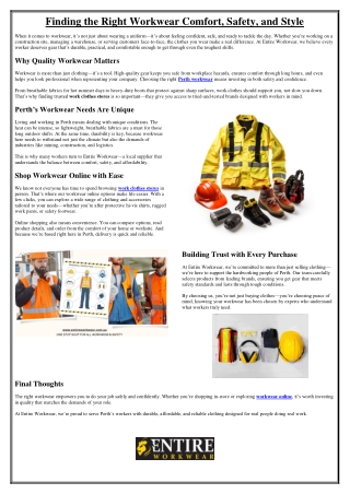 Finding the Right Workwear Comfort, Safety, and Style