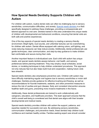 How Special Needs Dentistry Supports Children with Autism