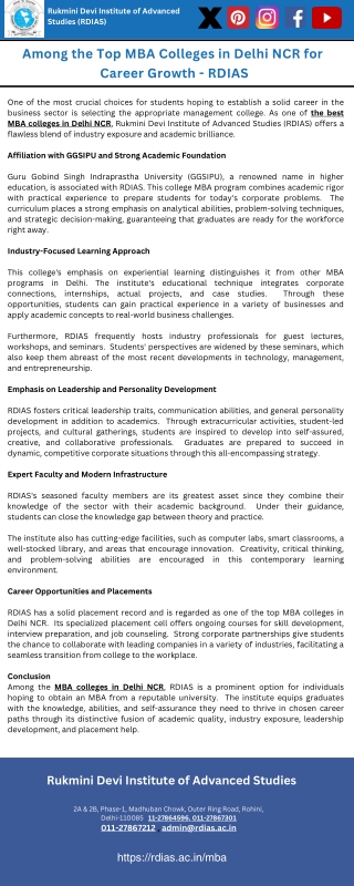 Among the Top MBA Colleges in Delhi NCR for Career Growth - RDIAS