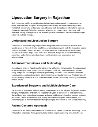 Liposuction surgery in Rajasthan