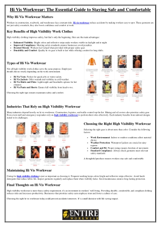 Hi Vis Workwear The Essential Guide to Staying Safe and Comfortable