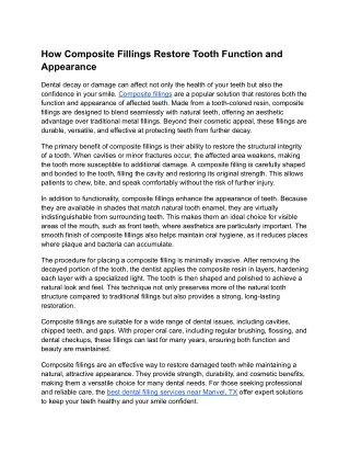 How Composite Fillings Restore Tooth Function and Appearance