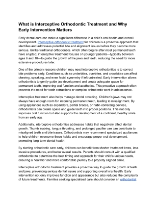 What is Interceptive Orthodontic Treatment and Why Early Intervention Matters