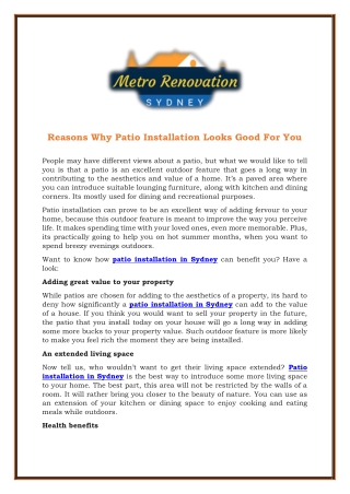 Reasons Why Patio Installation Looks Good For You