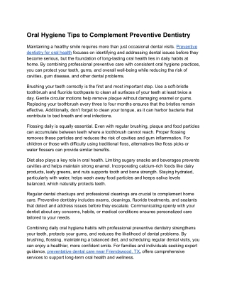 Oral Hygiene Tips to Complement Preventive Dentistry