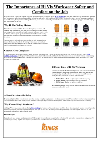 The Importance of Hi Vis Workwear Safety and Comfort on the Job
