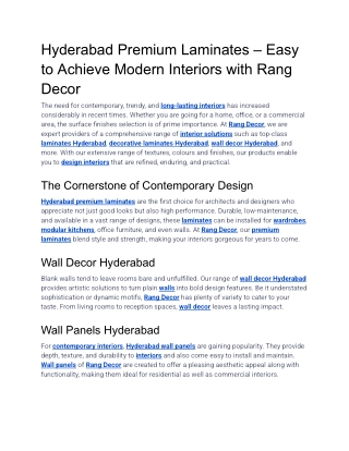 Hyderabad Premium Laminates – Easy to Achieve Modern Interiors with Rang Decor