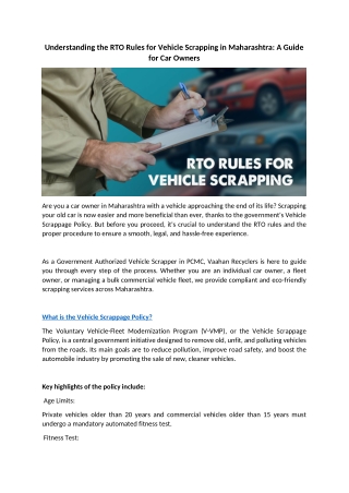 Understanding the RTO Rules for Vehicle Scrapping in Maharashtra A Guide for Car Owners