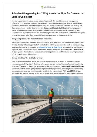 Subsidies Disappearing Fast - Why Now Is the Time for Commercial Solar in Gold Coast