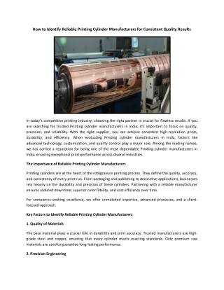 How to Identify Reliable Printing Cylinder Manufacturers for Consistent Quality Results