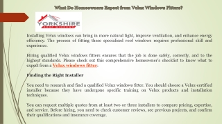 What Do Homeowners Expect from Velux Windows Fitters