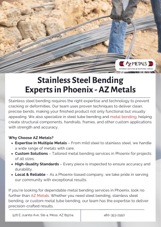 Stainless Steel Bending Experts in Phoenix - AZ Metals