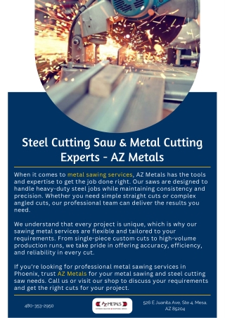 Steel Cutting Saw & Metal Cutting Experts - AZ Metals