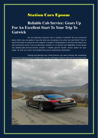 Reliable Cab Service Gears Up For An Excellent Start To Your Trip To Gatwick