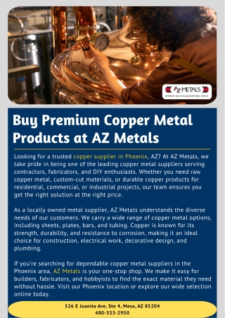 Buy Premium Copper Metal Products at AZ Metals