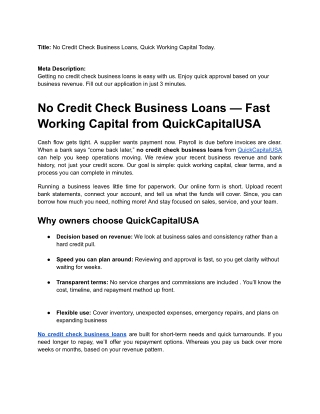 No Credit Check Business Loans, Quick Working Capital Today.
