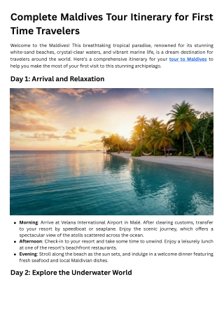 Complete Maldives Tour Itinerary for First Time Travelers