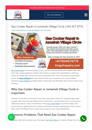 Gas Cooker Repair in Jumeirah Village Circle