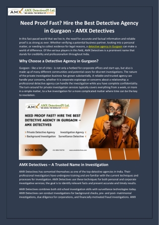 Need Proof Fast? Hire the Best Detective Agency in Gurgaon - AMX Detectives