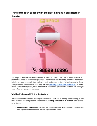 Transform Your Spaces with the Best Painting Contractors in Mumbai