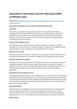 Association of Information Security Professional (AISP) Certification Exam