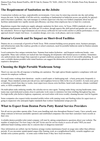 Portable Toilet Rental Service in Denton TX for Building And Construction Sites