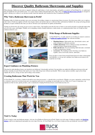 Discover Quality Bathroom Showrooms and Supplies