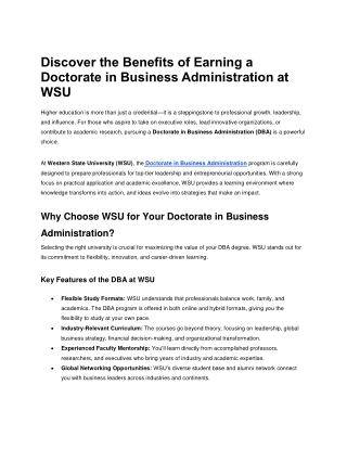 Discover the Benefits of Earning a Doctorate in Business Administration at WSU