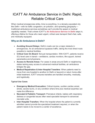 ICATT Air Ambulance Service in Delhi Rapid