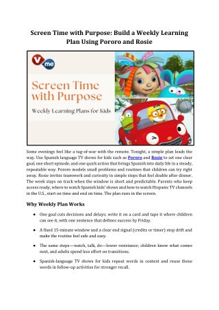 Weekly Learning Plans Using Spanish Kids Shows Pororo Rosie