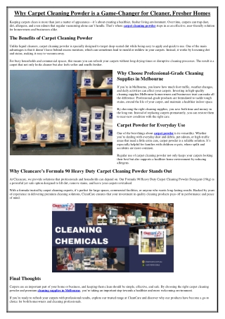 Why Carpet Cleaning Powder is a Game-Changer for Cleaner, Fresher Homes