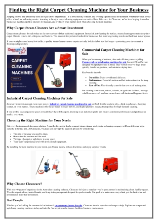 Finding the Right Carpet Cleaning Machine for Your Business