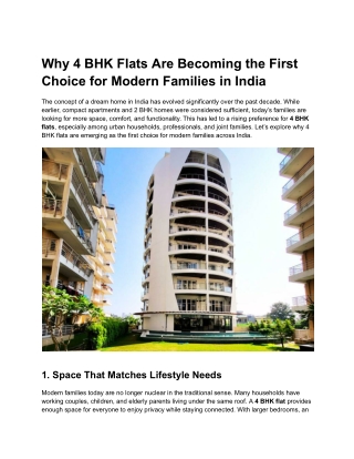 Why 4 BHK Flats Are Becoming the First Choice for Modern Families in India