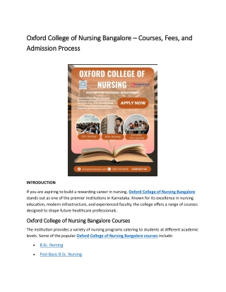 Oxford College of Nursing Bangalore