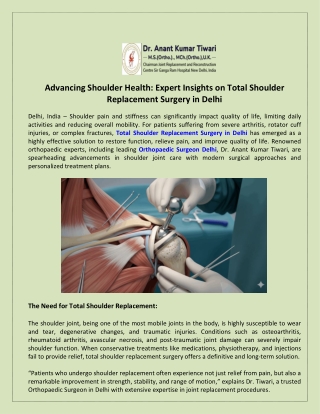 Advancing Shoulder Health Expert Insights on Total Shoulder Replacement Surgery in Delhi