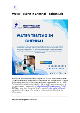 Water Testing In Chennai
