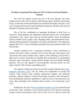 The Role of Apartment Developers in UAE’s Urban Growth and Modern Lifestyle