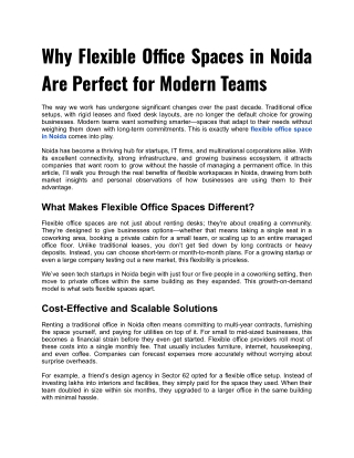 Why Flexible Office Spaces in Noida Are Perfect for Modern Teams