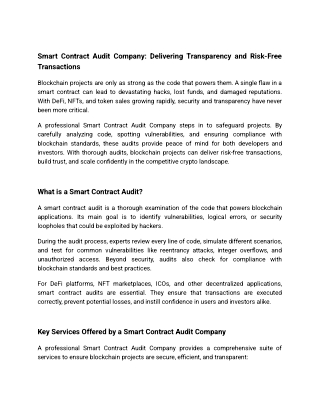 Smart Contract Audit Company_ Delivering Transparency and Risk-Free Transactions