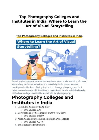 Top Photography Colleges and Institutes in India