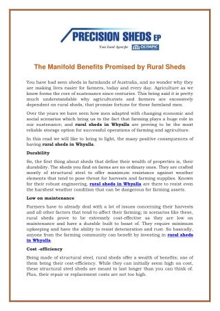 The Manifold Benefits Promised by Rural Sheds