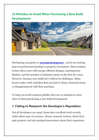 15 Mistakes to Avoid When Purchasing a New Build Development