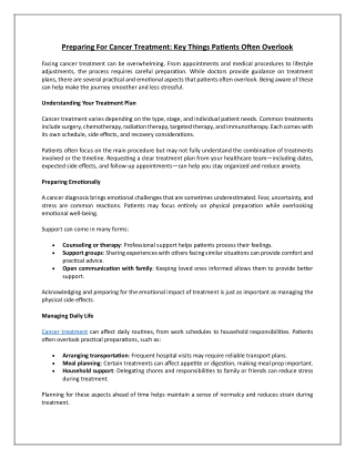 Preparing For Cancer Treatment Key Things Patients Often Overlook