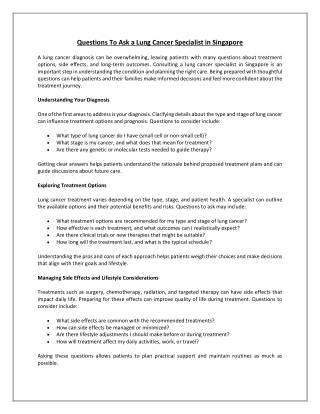 Questions To Ask a Lung Cancer Specialist in Singapore